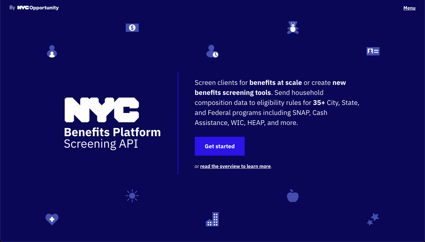 The NYC Benefits Platform Screening API landing page