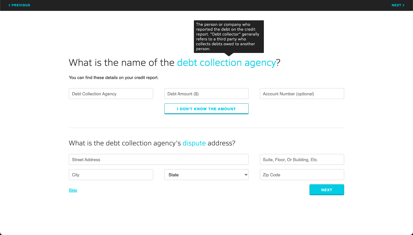 The creditor details popover tip.