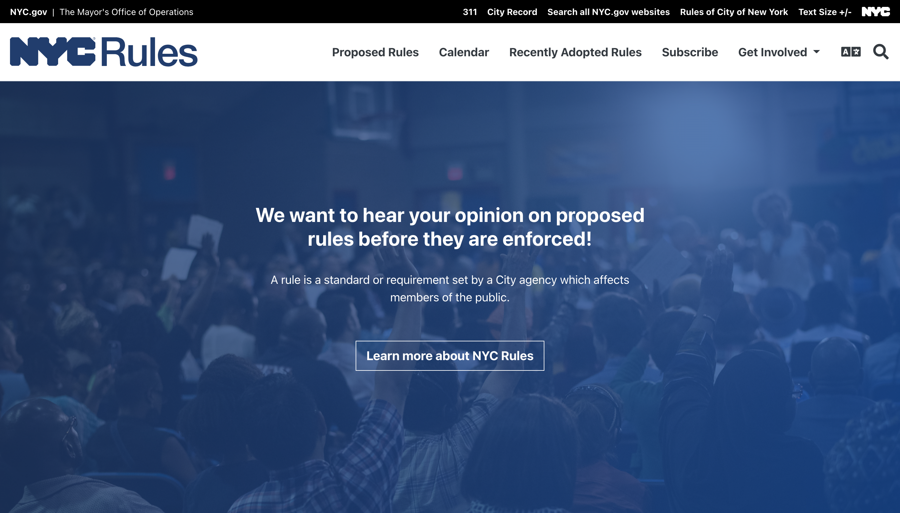 Screenshot of the rules.cityofnewyork.us website.